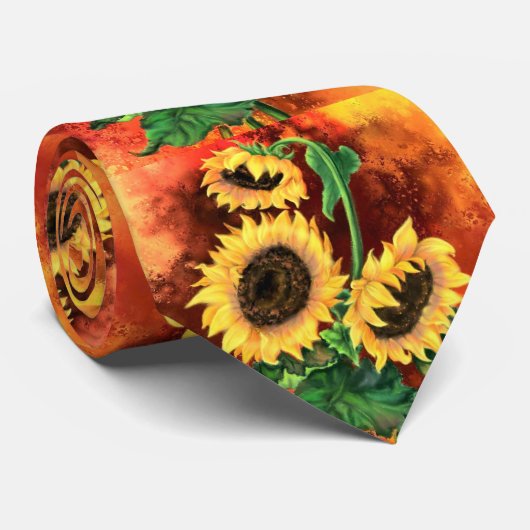 Mooie Stropdas drie zonnebloemen (Opgerold)