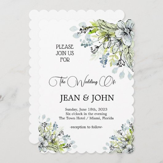 Mooie subtiele bloemen bruiloft kaart (Voorkant / Achterkant)