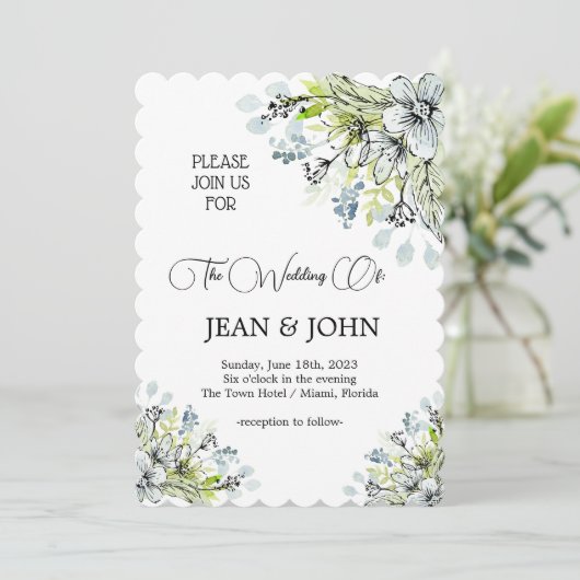 Mooie subtiele bloemen bruiloft kaart (Staand voorkant)