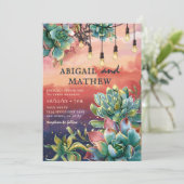 Mooie Succulente Cactus Sunset SoCal Bruiloft Kaart (Staand voorkant)