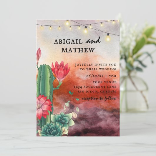 Mooie Succulente Cactus Verbrande Sinaasappel Brui Kaart (Staand voorkant)