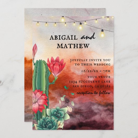 Mooie Succulente Cactus Verbrande Sinaasappel Brui Kaart (Voorkant / Achterkant)