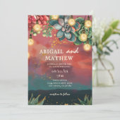 Mooie Succulente Cactus Zonsondergang Avondbruilof Kaart (Staand voorkant)