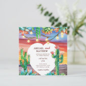 Mooie Succulente Cactus Zonsondergang Hart Bruilof Kaart (Staand voorkant)