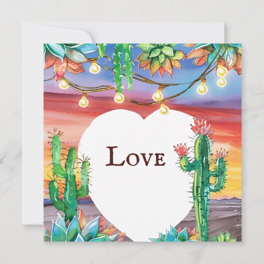 Mooie Succulente Cactus Zonsondergang Hart Bruilof Kaart (Achterkant)
