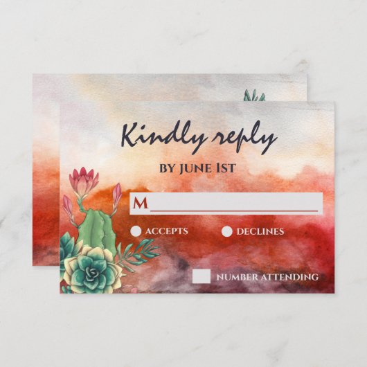 Mooie Succulente Zonsondergang Verbrande Sinaasapp RSVP Kaartje (Voorkant / Achterkant)