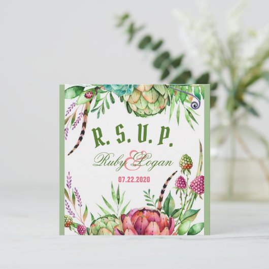 Mooie Succulenten Trouw RSVP Kaart (Staand voorkant)