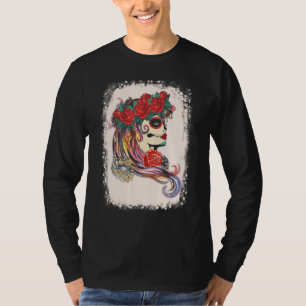 Mooie Sugar Skull Meisje & Bloem Krans Dag van T-shirt