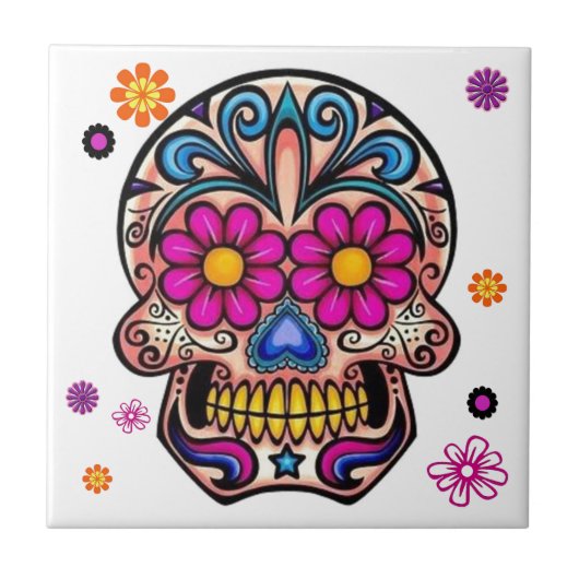 Mooie Sugar Skull Tegel Tegeltje (Voorkant)