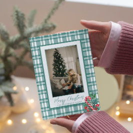 Mooie Suikerstok | Groen Schotsgeruit | Kerst Foto Feestdagenkaart