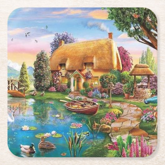 Mooie Summer Cottage Fine Art Kartonnen Onderzetters (Voorkant)