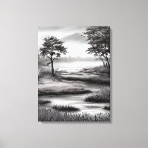 Mooie Summer Marsh Sketch Canvas Afdruk