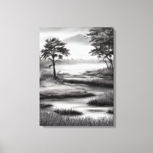 Mooie Summer Marsh Sketch Canvas Afdruk (Voorkant)