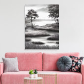 Mooie Summer Marsh Sketch Canvas Afdruk (Insitu (Woonkamer))