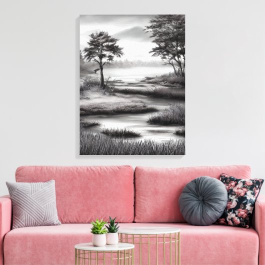 Mooie Summer Marsh Sketch Canvas Afdruk (Insitu (Woonkamer))