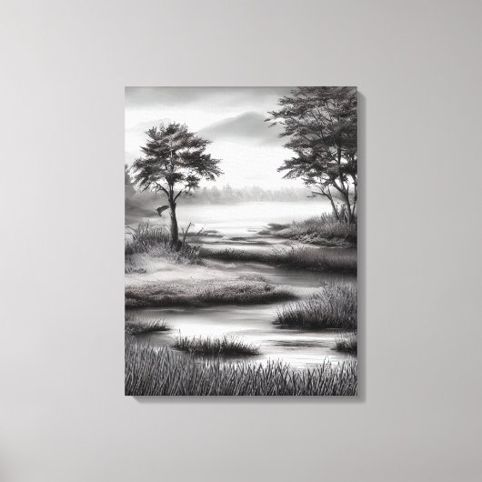 Mooie Summer Marsh Sketch Canvas Afdruk (Voorkant)