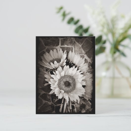 Mooie Sunflower Bouquet Foto in zwart-wit Briefkaart (Staand voorkant)