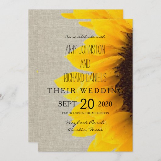 Mooie Sunflower Rustic Wedding Invitation Kaart (Voorkant / Achterkant)