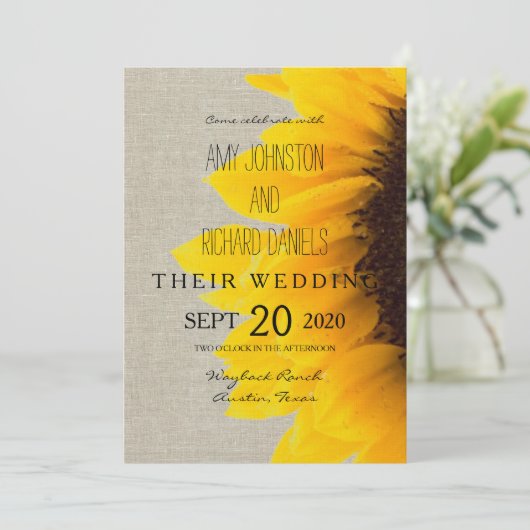 Mooie Sunflower Rustic Wedding Invitation Kaart (Staand voorkant)