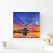 Mooie Sunset-Lake-Rock-formatie Vierkante Klok (Huis)