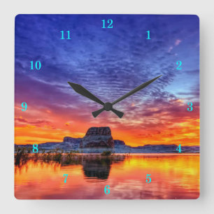 Mooie Sunset-Lake-Rock-formatie Vierkante Klok