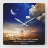 Mooie Sunset Wall-klok met Quote Vierkante Klok (Voorkant)