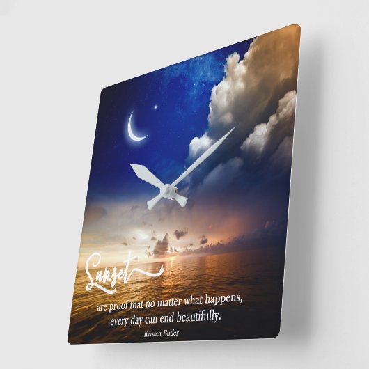 Mooie Sunset Wall-klok met Quote Vierkante Klok (Hoek)