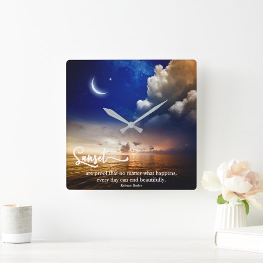 Mooie Sunset Wall-klok met Quote Vierkante Klok (Huis)