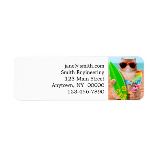 Mooie surferkat op het strand etiket (Voorkant)