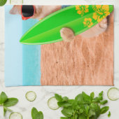 Mooie surferkat op het strand theedoek (Gevouwen)