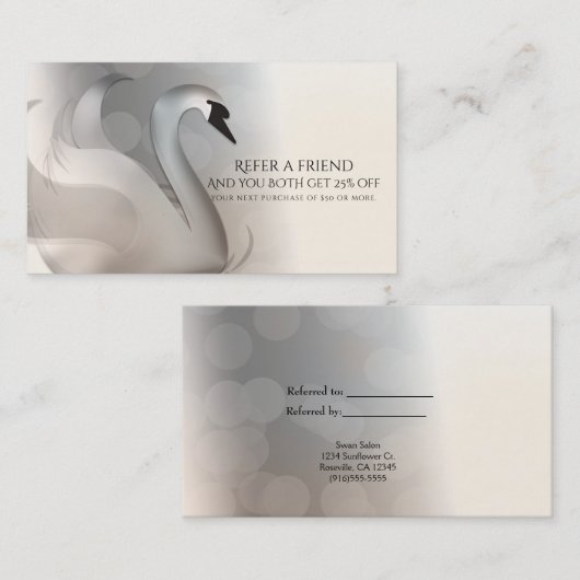 Mooie Swan Elegant Verwijs een Vriend Klant Kaart (Voorkant / Achterkant)