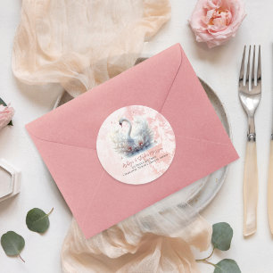 Mooie Swan Floral Damask retouradres Ronde Sticker