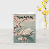 Mooie Swan Verjaardag Wenskaart Kaart (Gele Bloem)