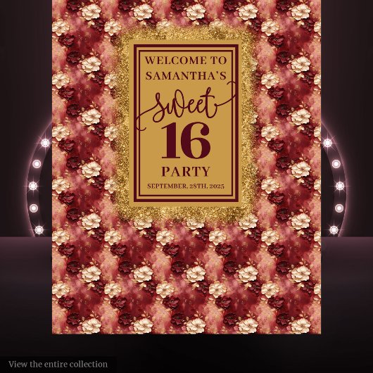Mooie Sweet 16 Blush Bourgondië Gouden Tapijt Wandkleed