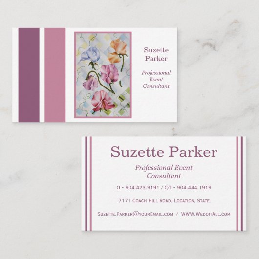 Mooie Sweet Pea Flower Event Planner Visitekaartje (Voorkant / Achterkant)