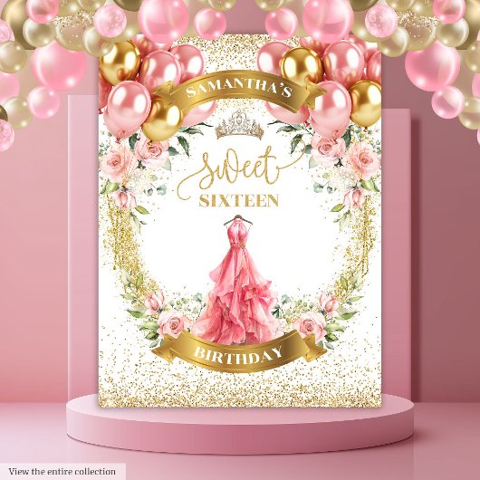Mooie Sweet Sixteen Achtergrond Blush Jurk Rozen Wandkleed