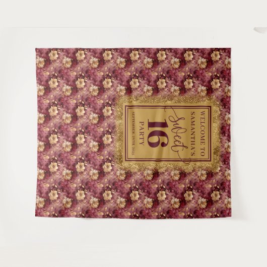 Mooie Sweet Sixteen Bourgondië Gold Decor Wandkleed (Voorkant (horizontaal))