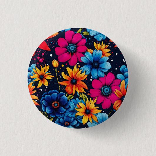 Mooie Sweety Flowers en Rozen Ronde Button 3,2 Cm (Voorkant)