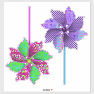 Mooie Swirls Gestippelde Paarse en Roze Pinwheels Sticker