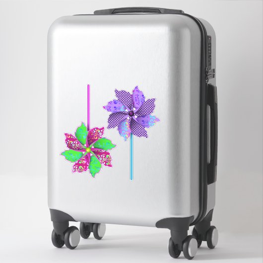 Mooie Swirls Gestippelde Paarse en Roze Pinwheels Sticker (Koffer)