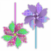 Mooie Swirls Gestippelde Paarse en Roze Pinwheels Sticker (Voorkant)