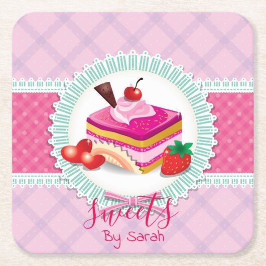 Mooie taart bakkerij Roze Onderzetter (Voorkant)
