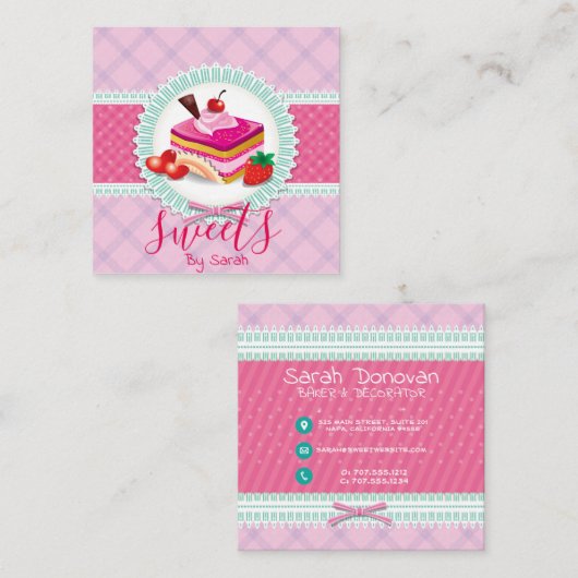 Mooie taart bakkerij Roze Visitekaartje (Voorkant / Achterkant)