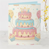 Mooie Taart en Cupcakes Kaart (Gele Bloem)