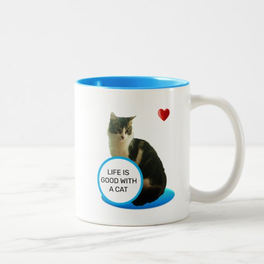 Mooie Tabby Kat & Hart Tweekleurige Koffiemok (Rechts)