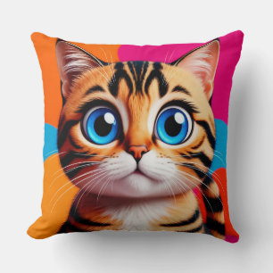 Mooie tabby kattenportret met grote blauwe ogen kussen