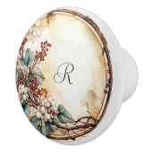 Mooie takkenkrans witte bloemen rode bessen keramische knop (Rechts)