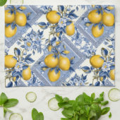 Mooie Talavera-tegelprint met citroenen Theedoek (Gevouwen)