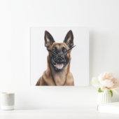 MOOIE TAN & ZWARTE BELGISCHE MALINOIS HOND VIERKANTE KLOK (Huis)