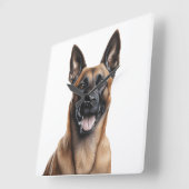 MOOIE TAN & ZWARTE BELGISCHE MALINOIS HOND VIERKANTE KLOK (Hoek)